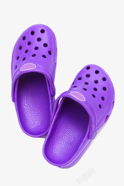 紫色的鞋紫色不易吸水的洞洞海边沙滩鞋实高清图片