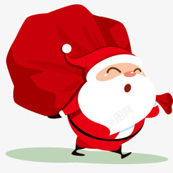 圣诞老人背着一袋礼物插画矢量图素材