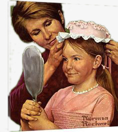 母亲帮女儿梳头发素材