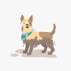 微笑的狗狗玩泥巴可爱彩色卡通萌犬高清图片