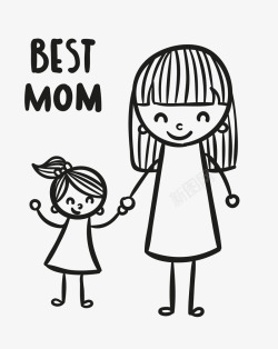 妈妈和女儿剪影手绘妈妈和女儿手拉手高清图片