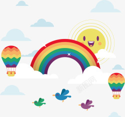 小太阳手绘七彩彩虹矢量图高清图片