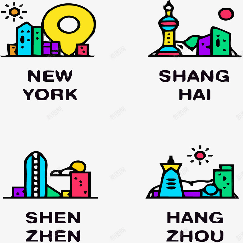 著名城市建筑png免抠素材_88icon https://88icon.com 上海 免抠建筑PNG素材 城市现代上海 彩色建筑 杭州 深知 纽约