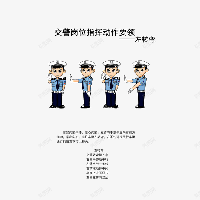 交警岗位指挥动作要领png免抠素材_88icon https://88icon.com 交警手势 分叉路 卡通手绘 左转弯