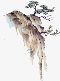 中国画松树水墨山峰高清图片