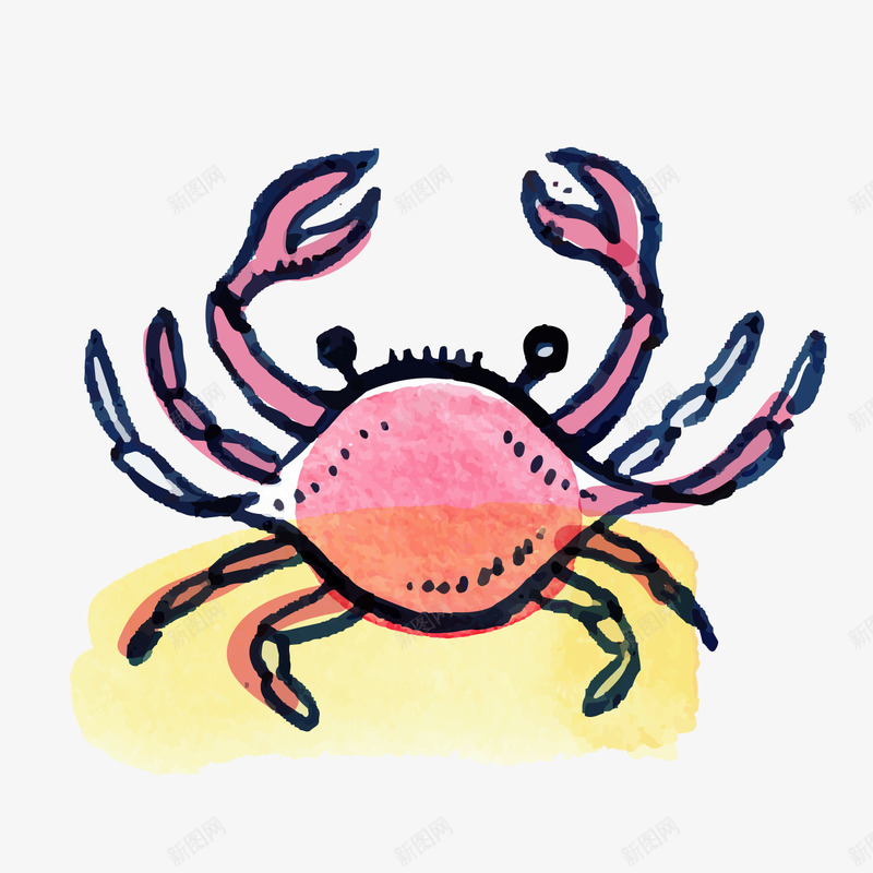 红色卡通海鲜螃蟹png免抠素材_88icon https://88icon.com 卡通海鲜 水彩绘螃蟹 红色 背景装饰