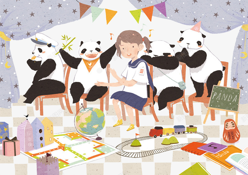 熊猫幼儿园png免抠素材_88icon https://88icon.com 儿童 儿童插画 卡通 卡通插画 小女孩 幼儿园 手绘 熊猫 童话故事