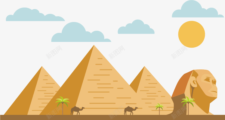 金字塔卡通矢量图ai免抠素材_88icon https://88icon.com 名胜古迹 埃及 旅游素材 沙漠 狮身人面像 金字塔 骆驼 矢量图