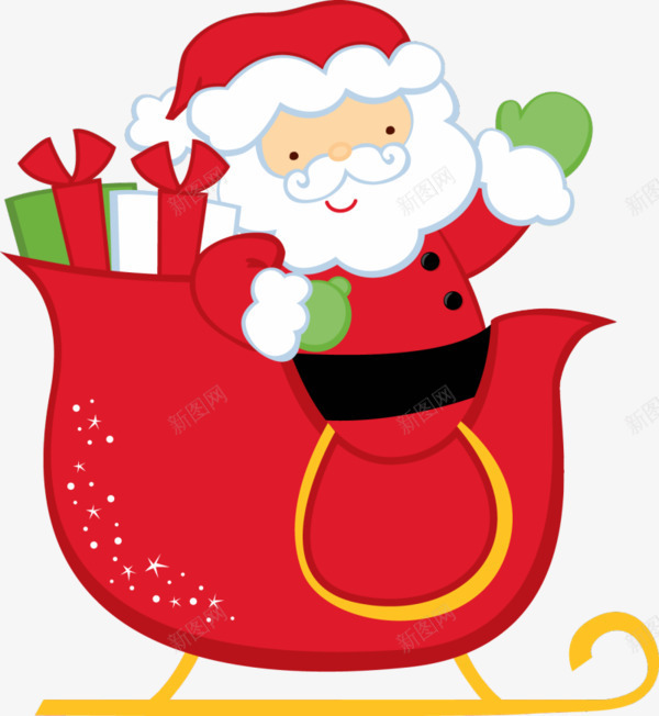 卡通圣诞老人送礼物雪橇png免抠素材_88icon https://88icon.com 卡通手绘 圣诞老人 送礼物 雪橇