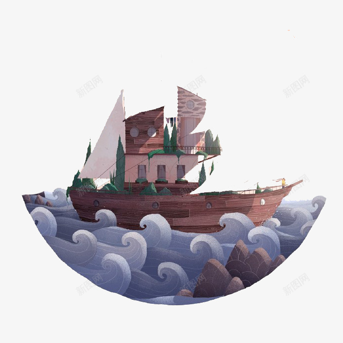 卡通海上轮船png免抠素材_88icon https://88icon.com 大海 浪花 海浪 轮船