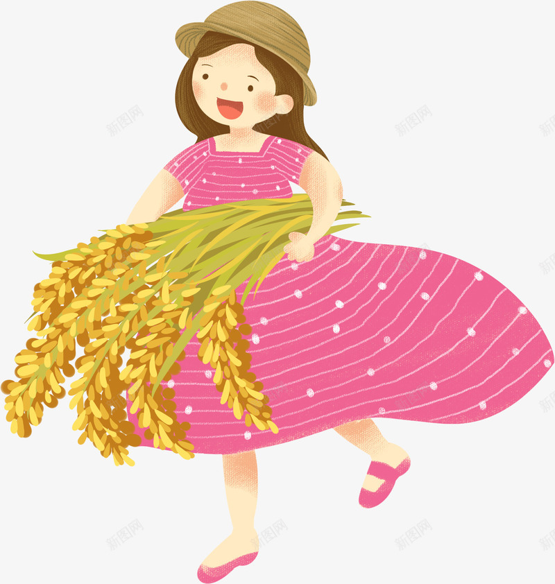 手绘卡通收麦子的女孩psd免抠素材_88icon https://88icon.com 卡通小女孩 小麦仁 手绘风 收麦子 金黄色 麦穗 麦穗收割