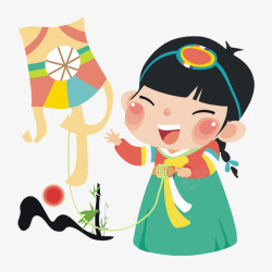 卡通韩国少女放风筝素材