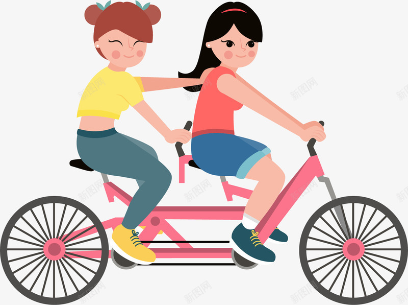 闺蜜骑自行车png免抠素材_88icon https://88icon.com 单车 卡通 女孩 郊游 骑行者