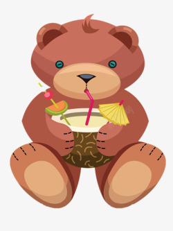 小熊喝椰汁素材