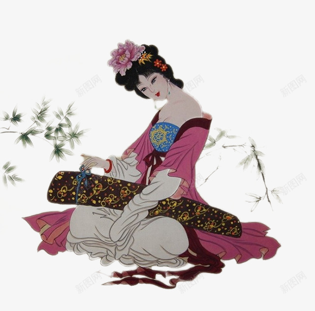 戴花古典少女图png免抠素材_88icon https://88icon.com 古典 古风 头上戴花 少女 工笔画 戴花 水墨画 鲜花