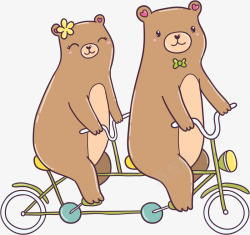 矢量双人自行车骑车子的熊高清图片