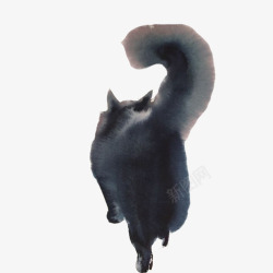 猫咪背影水墨画片素材