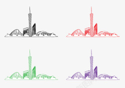 4种4种不同颜色的广州塔线图高清图片