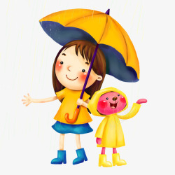 雨伞下的小女孩和小熊素材