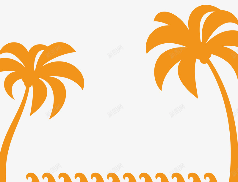 橙色椰子树png免抠素材_88icon https://88icon.com 卡通 度假 植物 椰子树 橙色 海浪 背景装饰