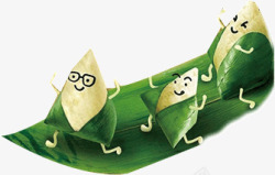 竹叶上奔跑的粽子素材