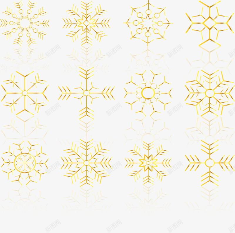 美丽的雪花矢量图eps免抠素材_88icon https://88icon.com 冬季装饰 滑雪 矢量素材 精致 美丽 金色 矢量图