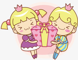 粉红女孩png抱礼物的两个卡通小孩高清图片