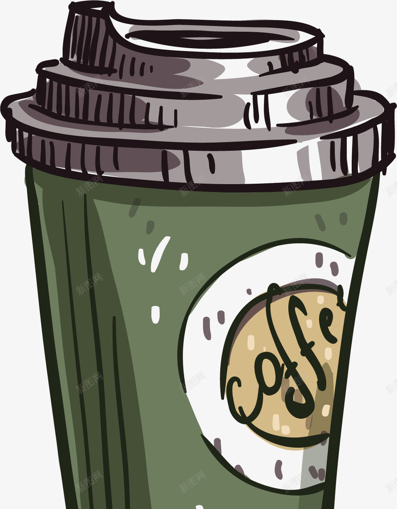 灰绿色杯子的咖啡矢量图ai免抠素材_88icon https://88icon.com 休闲 咖啡 塑料杯 抗疲劳 提神 设计 颜色 矢量图