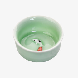 茶盏瓷浮雕彩鲤鱼茶盏高清图片