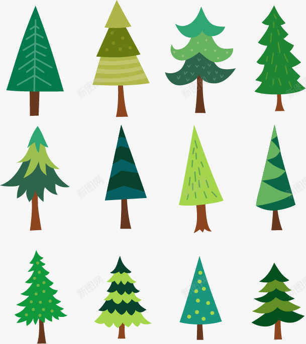 手绘圣诞树组合png免抠素材_88icon https://88icon.com 免费png素材 绿色圣诞树 绿色圣诞节图片素材