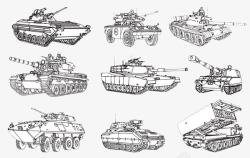 铅笔画装甲车坦克和士兵高清图片