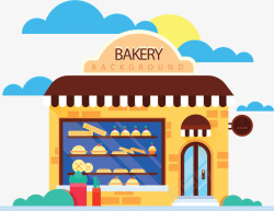 烘焙店街边新鲜美味面包店矢量图高清图片