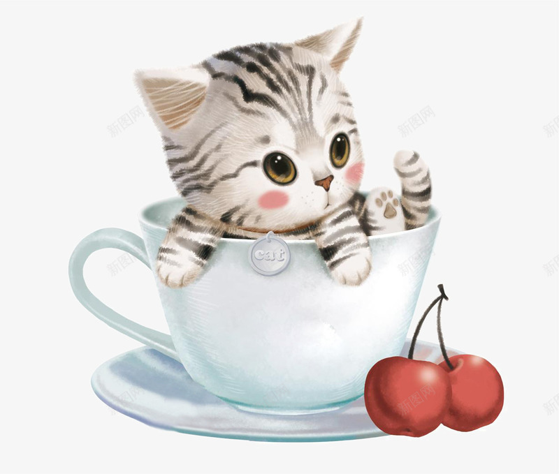 可爱卡通茶杯里的小猫png免抠素材_88icon https://88icon.com 咖啡吧 小猫 猫 茶杯