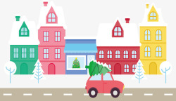 冬天街景冬季温馨小镇矢量图高清图片
