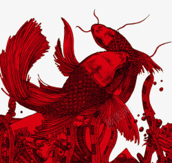 红色锦鲤涂鸦素材