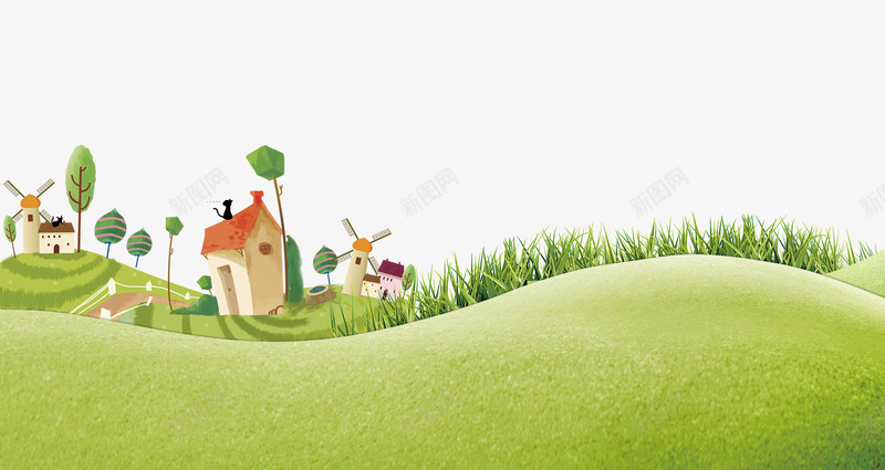 草地上的房子psd免抠素材_88icon https://88icon.com 卡通 房子 草地 草地上的房子