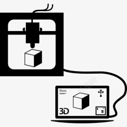 连接电脑数据线3D打印机连接到电脑打印一个立方体图标高清图片