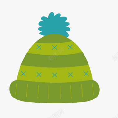 冬季插画手绘卡通绿色针织帽子图标图标