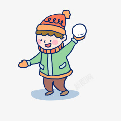 手绘扔雪球的小男孩图矢量图素材