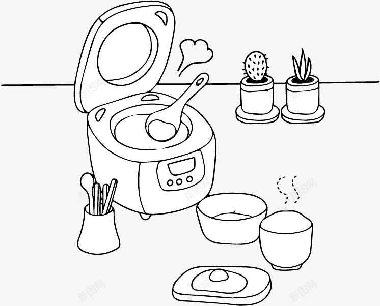 电饭锅手绘png免抠素材_88icon https://88icon.com 单线稿 厨房 手绘 电锅 线稿 餐具