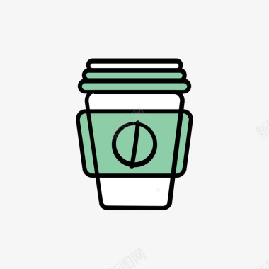 手绘绿色小叶子绿色手绘线稿咖啡杯子元素矢量图图标图标