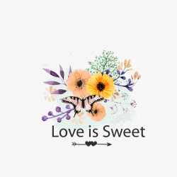 花朵爱是甜蜜婚庆标签矢量图素材