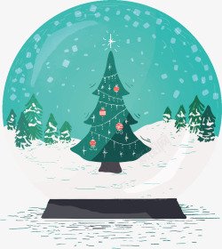 暖冬水晶球大雪中的圣诞树水晶球矢量图高清图片