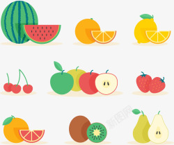 西瓜柚子平面水果集合高清图片