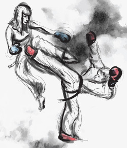 在打拳的功夫男人手绘搏斗高清图片