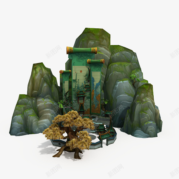 3d绿色山庄png免抠素材_88icon https://88icon.com 3d 山庄 插画 绿色