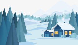 独立房屋冬天山林中的小房子矢量图高清图片