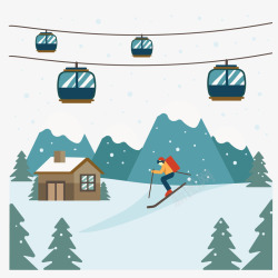 手绘缆车手绘冬季雪地户外活动矢量图高清图片