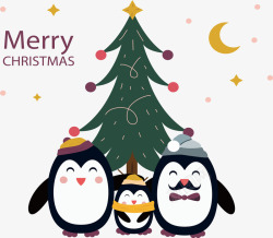 圣诞节开心的企鹅一家人矢量图素材