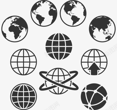 10款黑色抽象地球矢量图图标图标